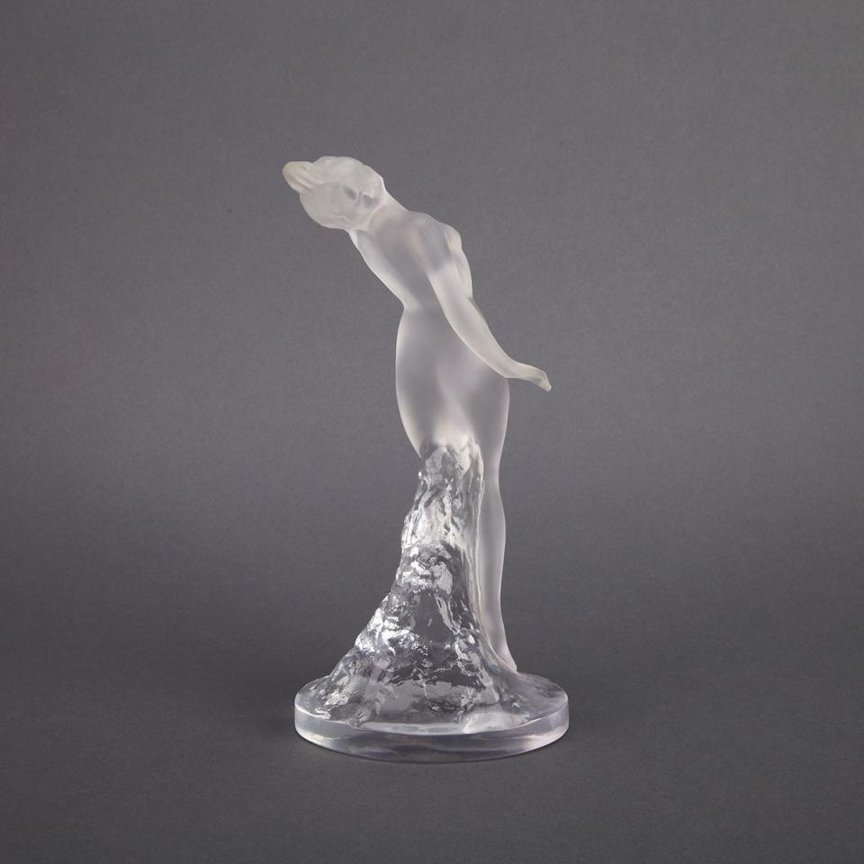 ‘Danseuse Bras Baisse’, Lalique Moulded and Frosted Glass Nude Figure, mid-20th century