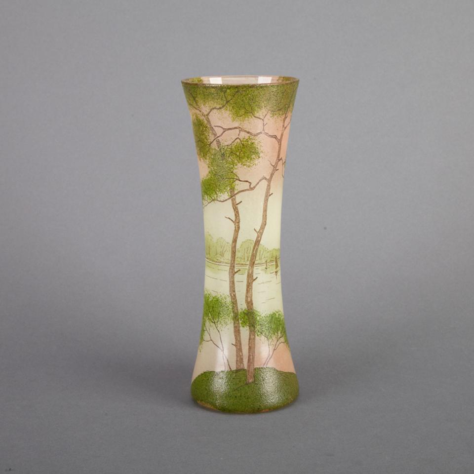 Legras Enameled Glass Lakeside Landscape Vase, early 20th century
