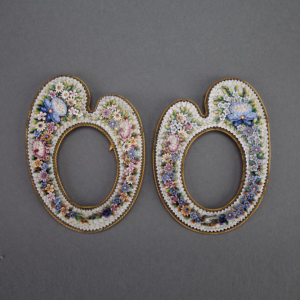 Pair of Italian Coloured Glass Mosaic and Gilt Metal  Picture Frames, early 20th century