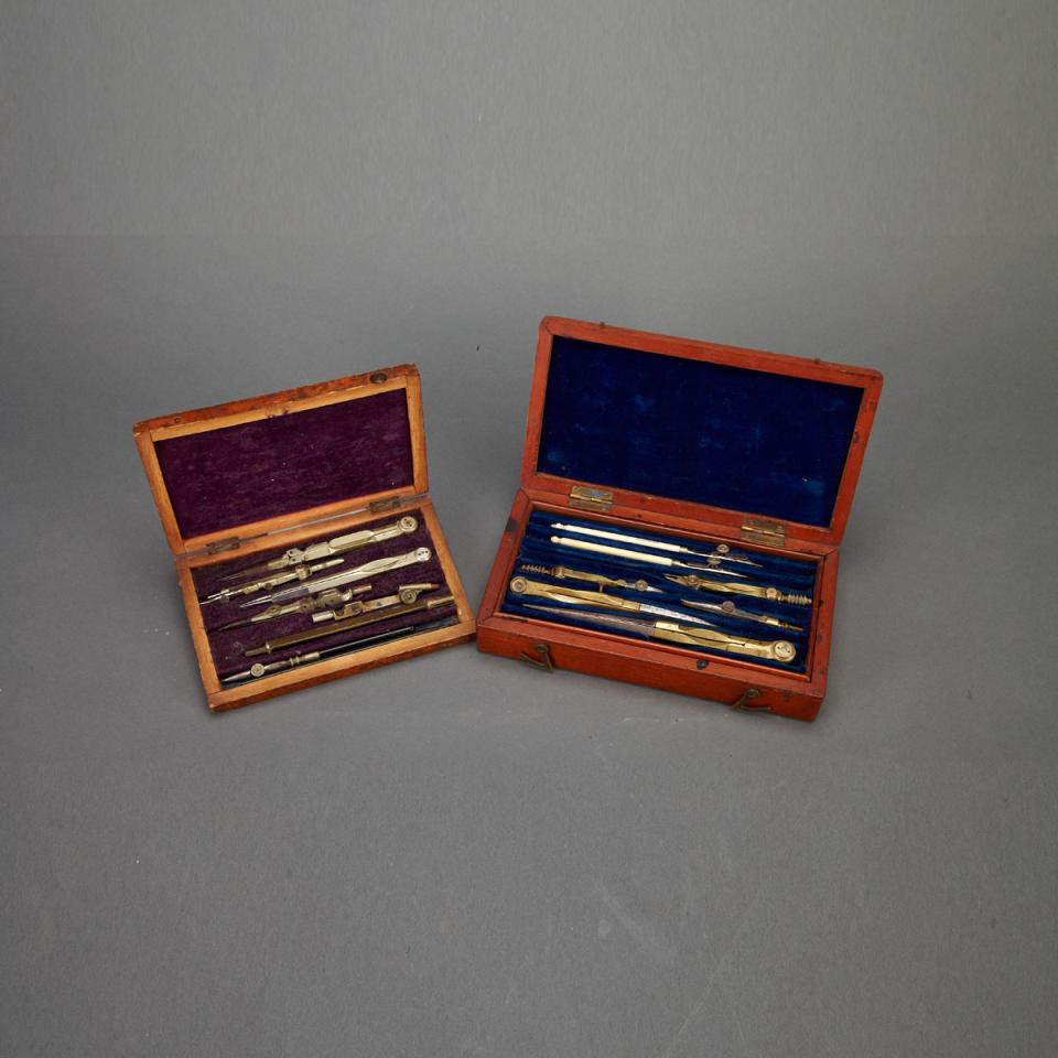 Two English Cased Drafting Sets, 19th century