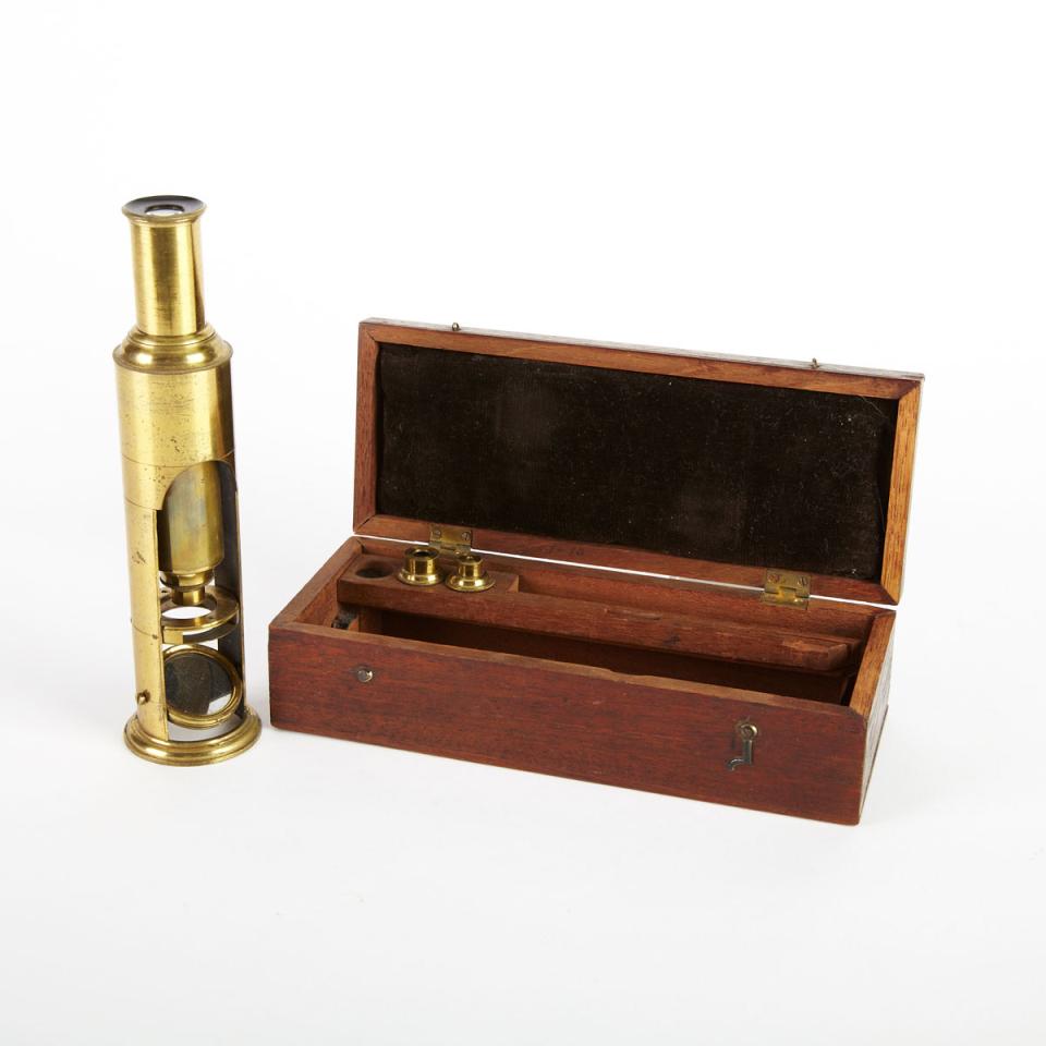Victorian Lacquered Brass Drum Microscope, 19th century