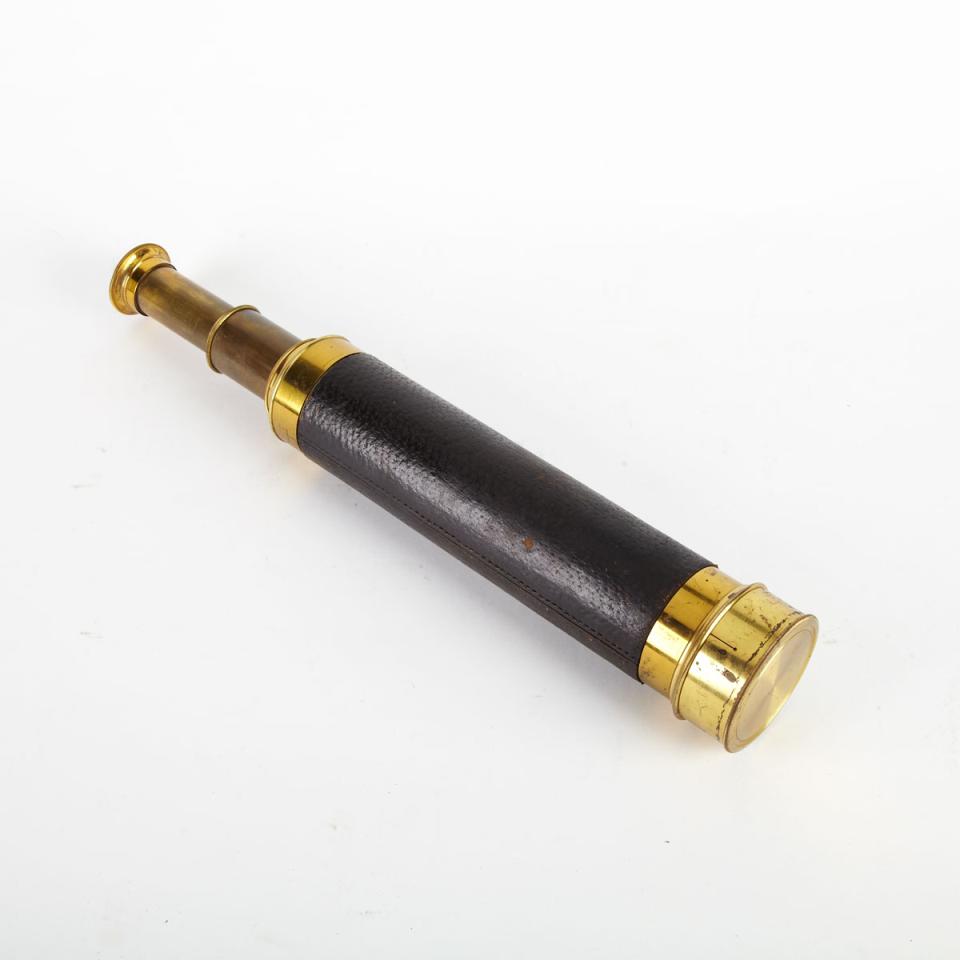French Leather Clad Lacquered Brass Four Draw Telescope,  19th century