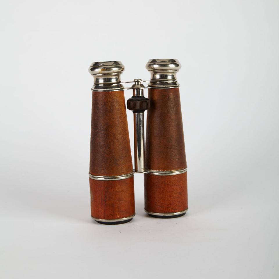 Pair of French Nickel Field Binoculars, Chevalier, Paris, early-mid 20th century