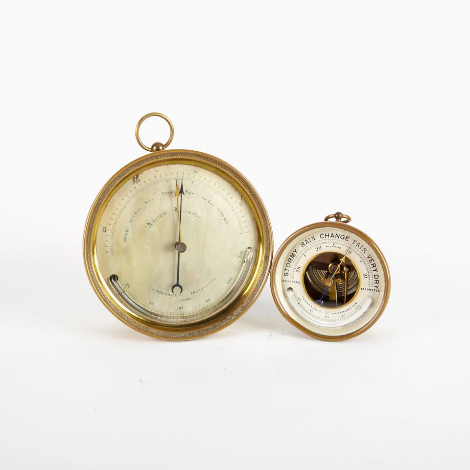 Two French Brass Marine Aneroid Barometers, 19th century