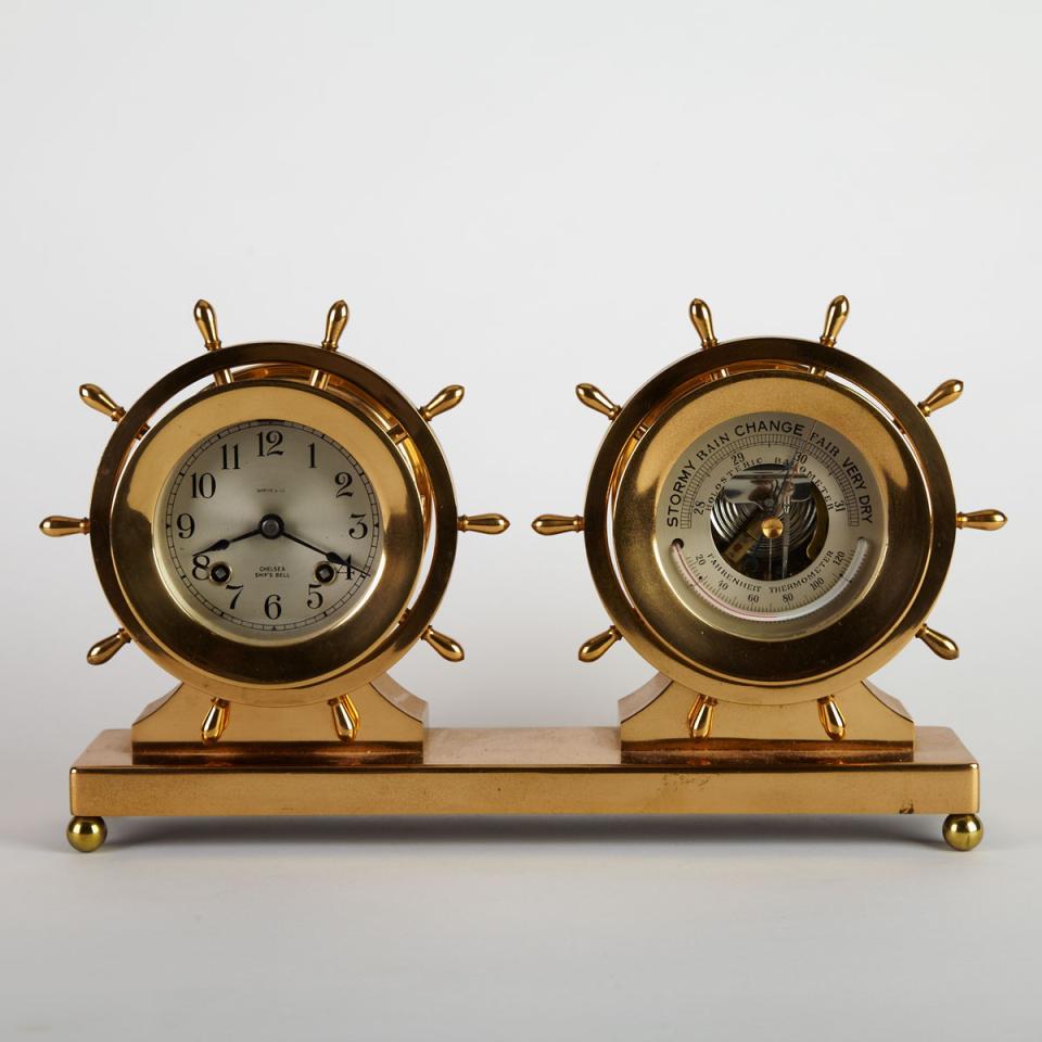 Brass Ship’s Clock and Barometer Set, Chelsea Clock Co., Boston, c.1941