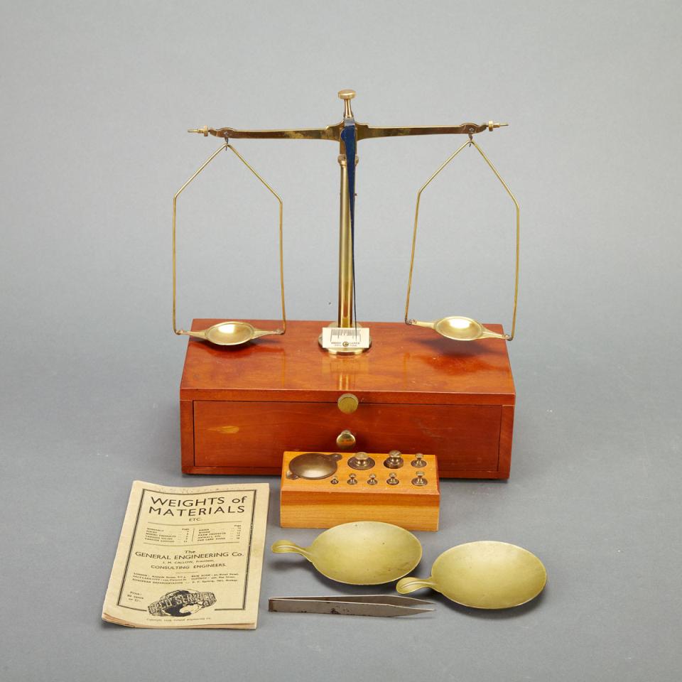 American Mahogany and Lacquered Brass Beam Balance, Henry Emner, Philadelphia, 20th century