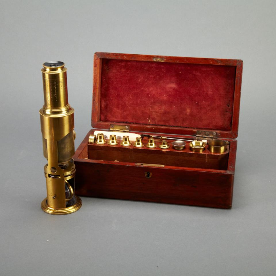 English Lacquered Brass Carpenter Type Compound Drum Microscope, J.H. Steward, Strand, London, c.1835