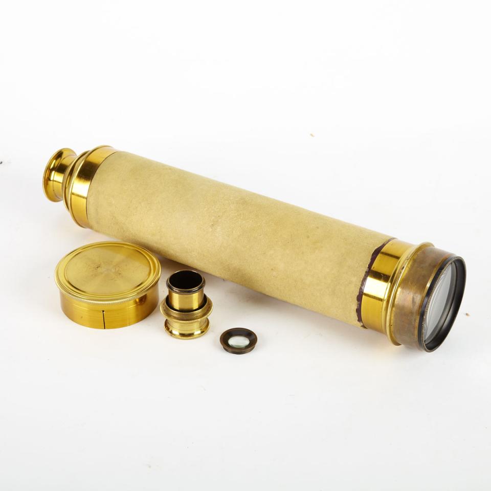 English Mahogany and Lacquered Brass Day and Night Four Draw Telescope, 19th century