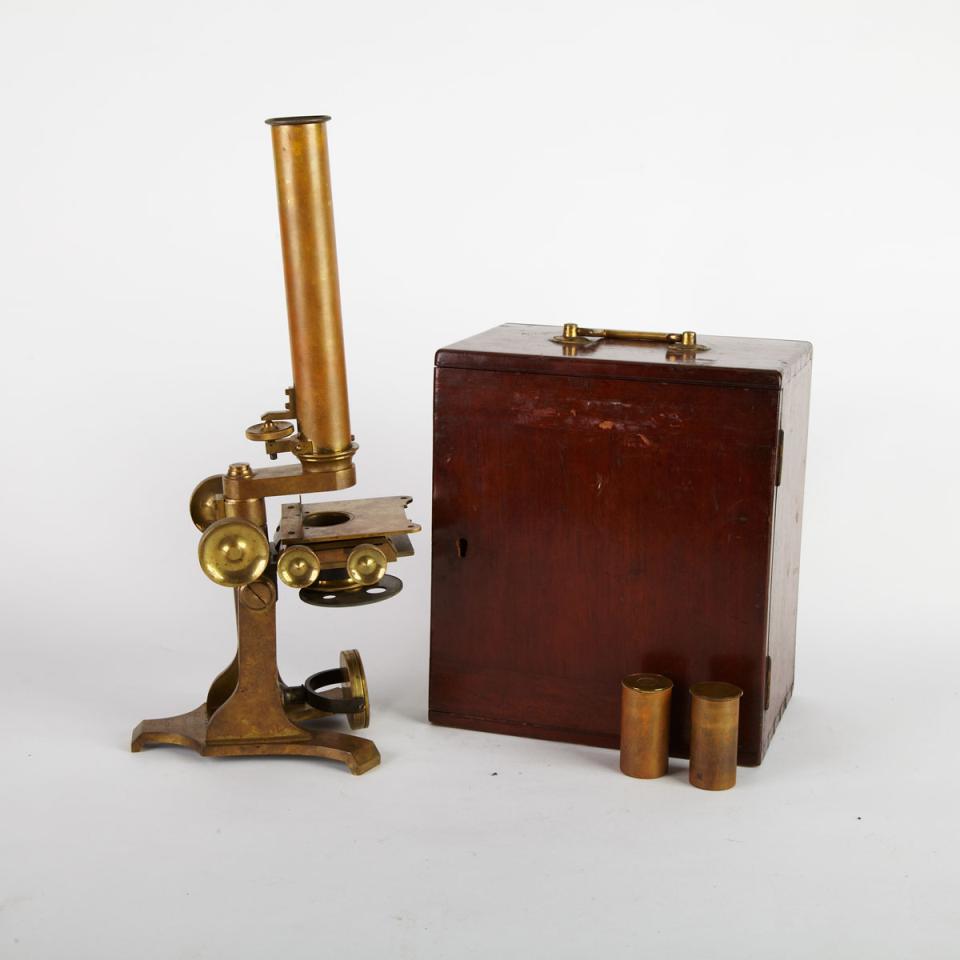 English Society of Arts Pattern  Brass Compound Monocular Microscope, Newton & Co., London, c. 1870