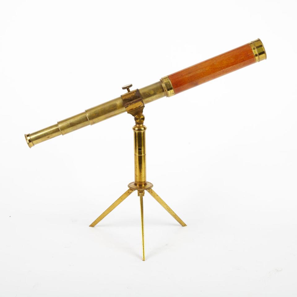 English Mahogany and Lacquered Brass 3 Draw Library Telescope, Thomas Blunt, London, c.1830