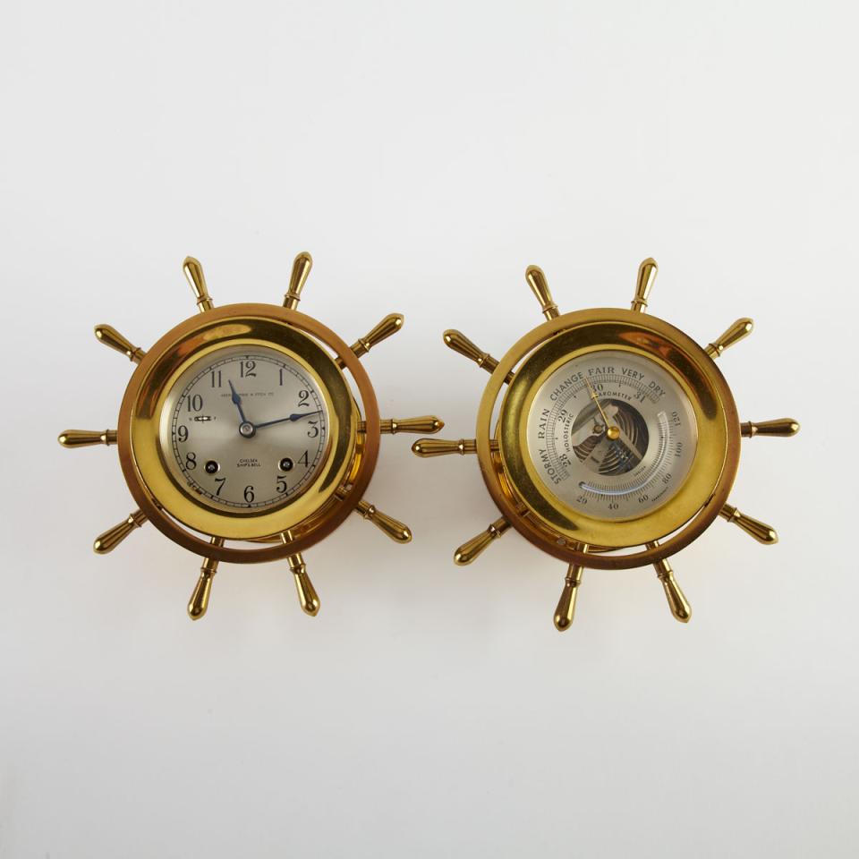 Brass Ship’s Clock and Barometer Set, Chelsea Clock Co., Boston, c.1966