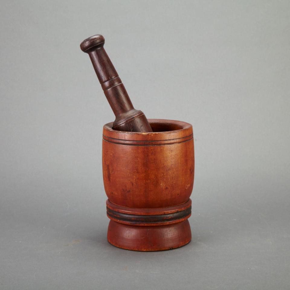 Turned Pine and Rosewood Mortar and Pestle, 19th century