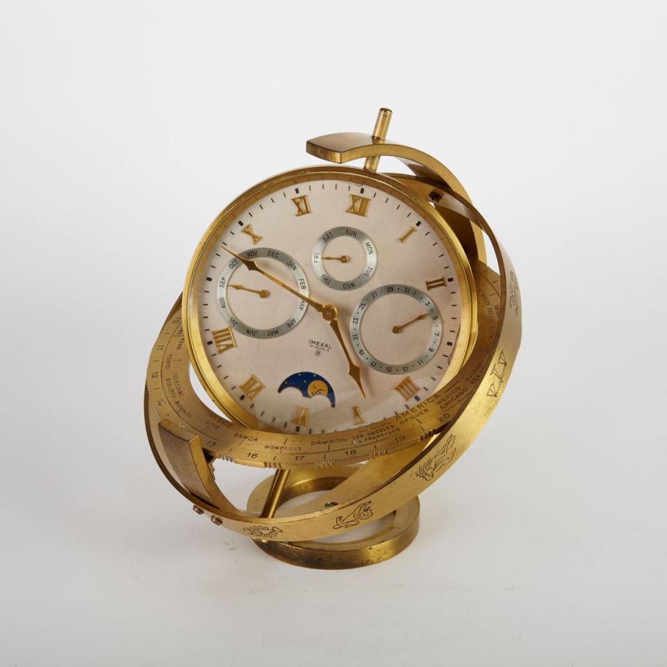 Swiss Gilt Metal “Armillary’ Sphere Clock by Imexal, c.1960