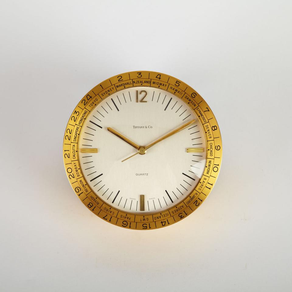 Tiffany & Co. Gilt Metal World Time Desk Clock, c.2000