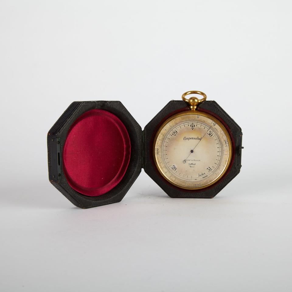 English Brass Pocket Altimater and Aneroid Barometer, Short & Mason, London, early 20th century