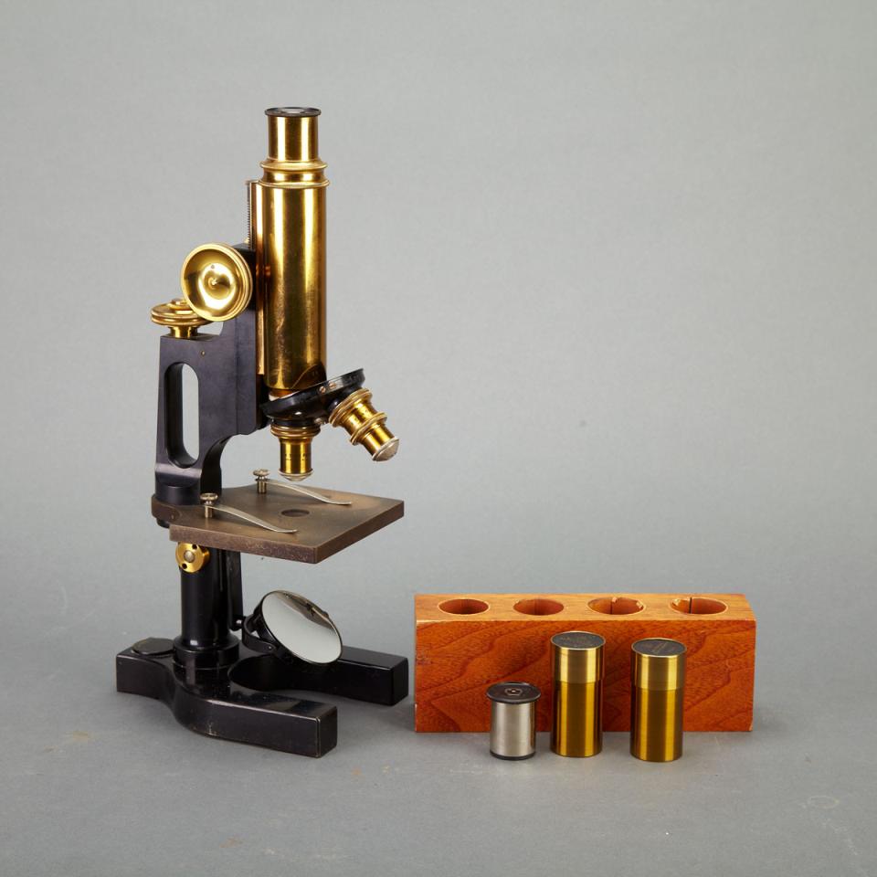 American Enamelled and Lacquered Brass Compound Monocular Microscope, Bausch & Lomb Optical c.1920