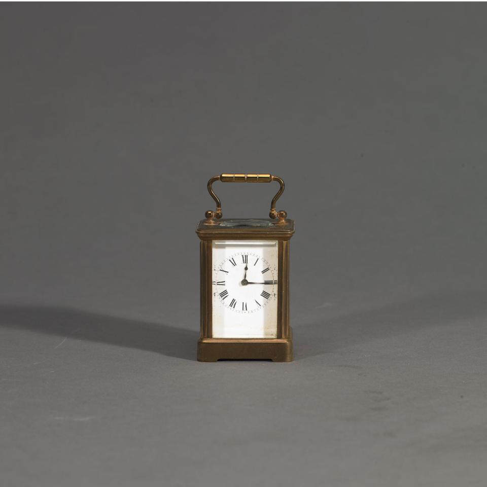 Small French Gilt Brass Carriage Timepiece, c. 1900