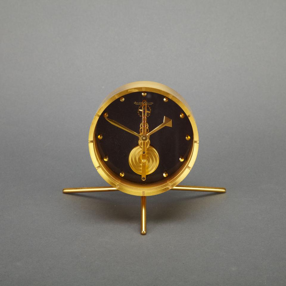 Jaeger Le Coultre Lacquered Brass Desk Clock, c.1960