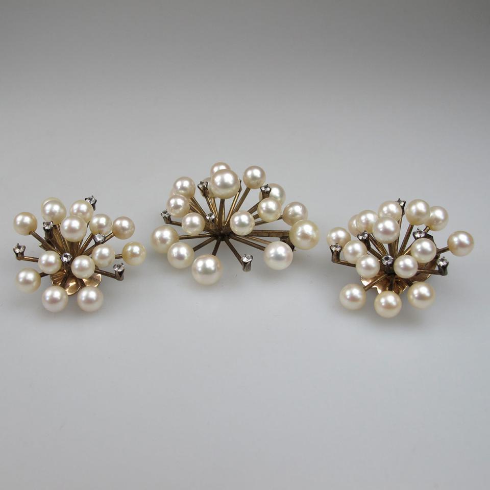 10k Yellow Gold Spray Brooch And Earrings