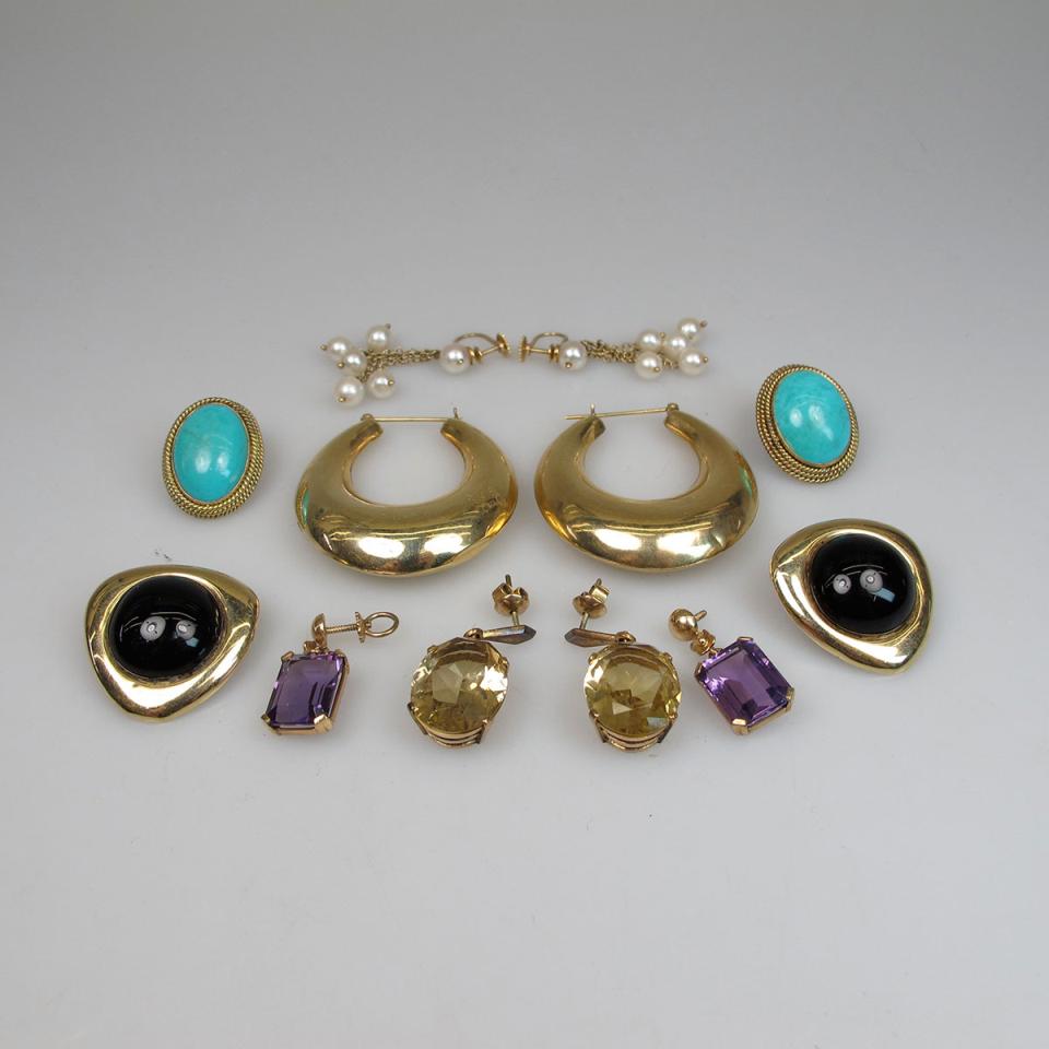 6 Pairs Of Various Gold Earrings
