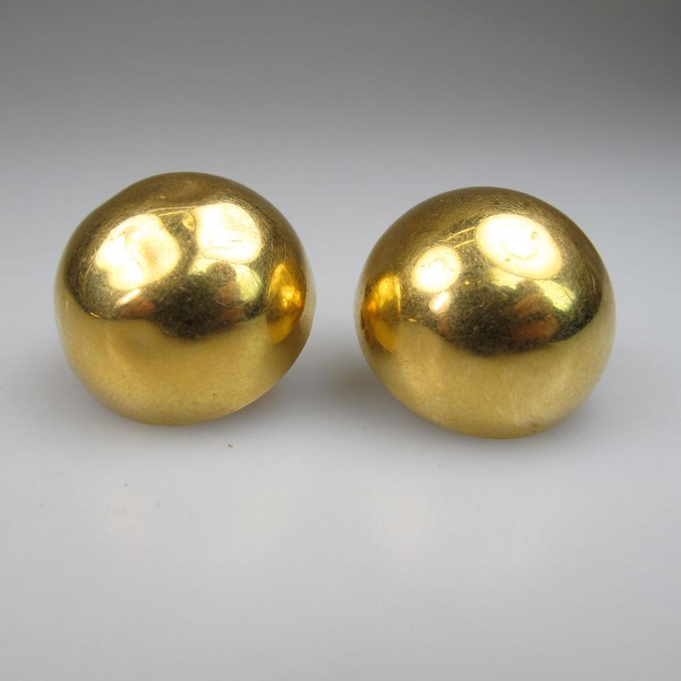 Pair Of Corletto Italian 18k Yellow Gold Dome Earrings
