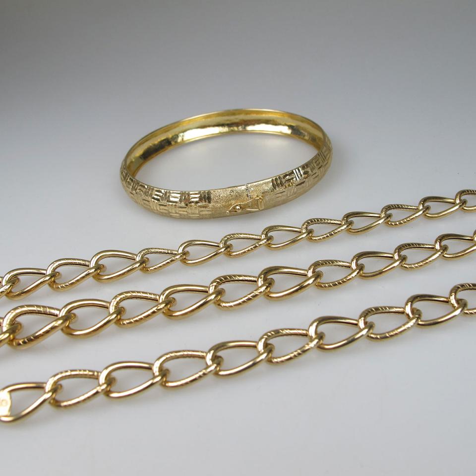 Italian 14k Yellow Gold Necklace, Bracelet And Hinged Bangle