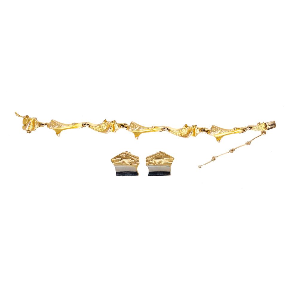 Lapponia Finnish 14k Yellow Gold Bracelet And Clip-Back Earrings