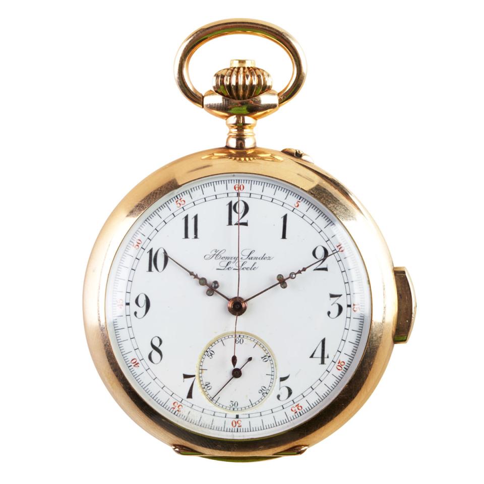 Henry Sandoz Openface Pocket Watch With Minute Repeat And Chronograph