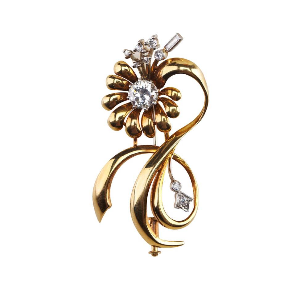 18k Yellow And White Gold Floral Brooch