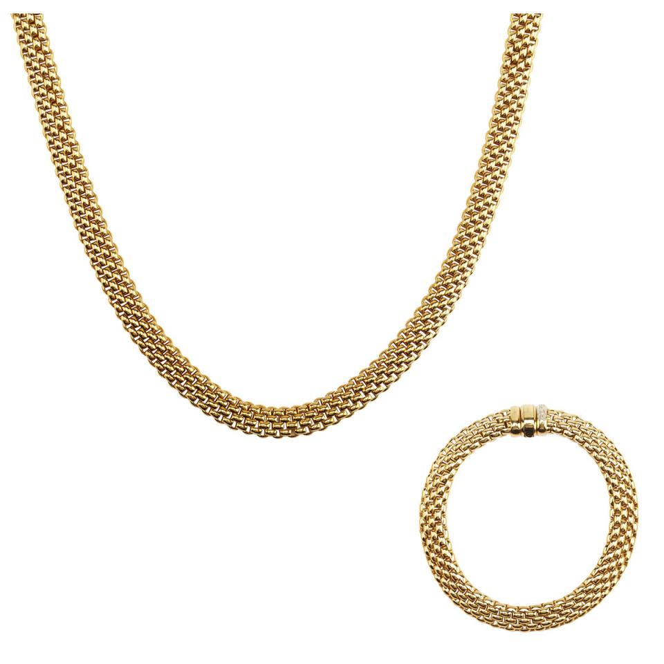 Fope Italian 18k Yellow Gold Mesh Necklace And Bracelet