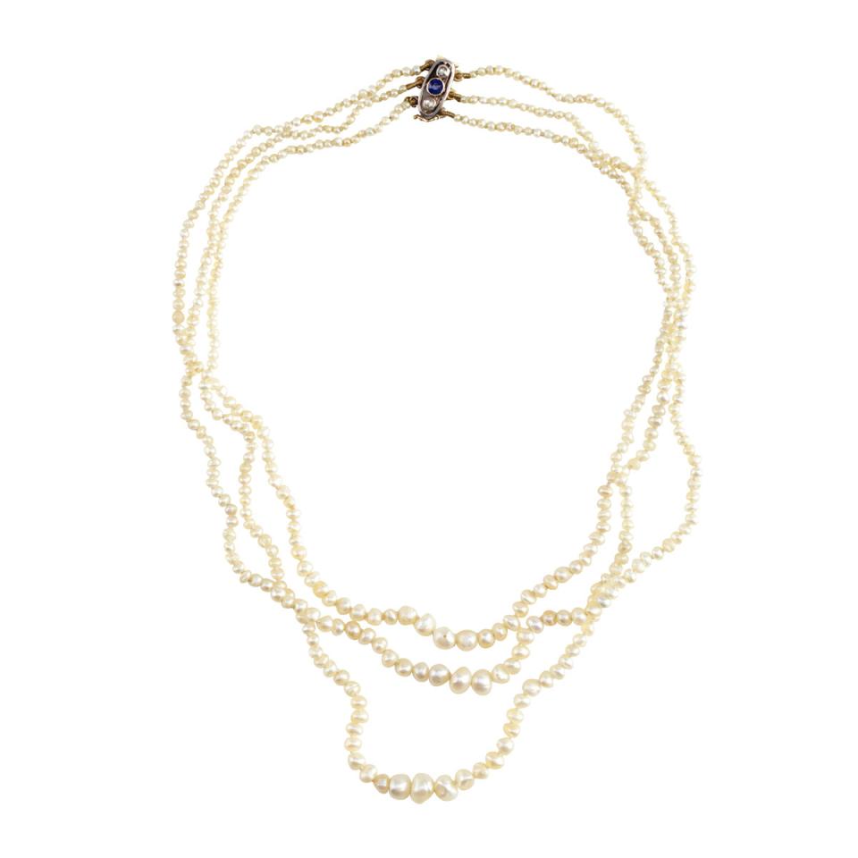 Triple Graduated Strand Natural Pearl Necklace