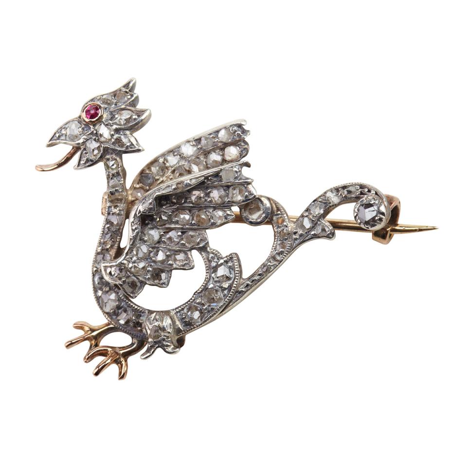 French 18k Yellow Gold And Silver Brooch