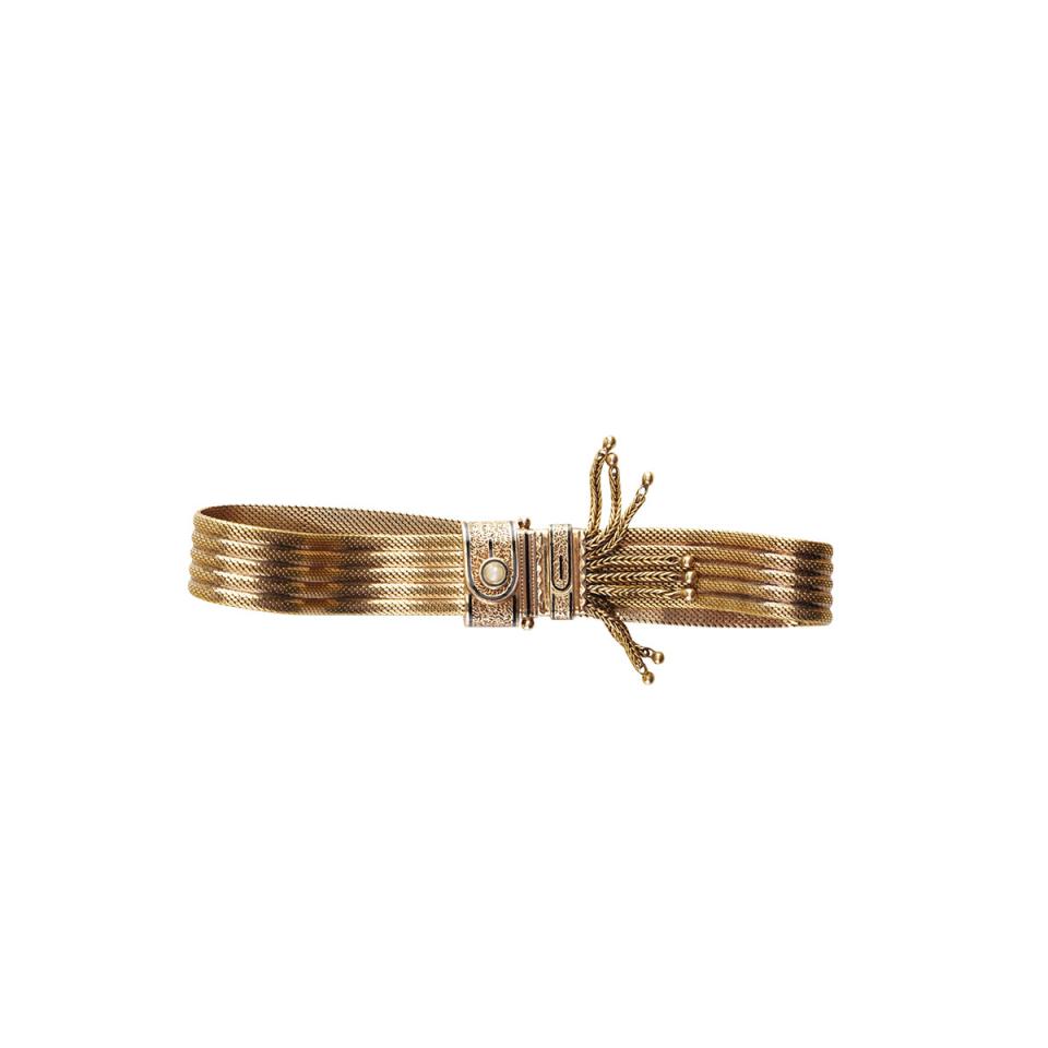 19th Century 18k Yellow Gold Slide Mesh Bracelet 