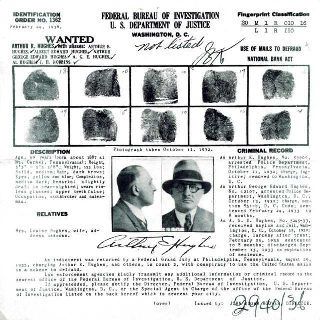 Group of Seven Federal Bureau of Investigation, U. S. Department of Justice Wanted Posters, 1936
