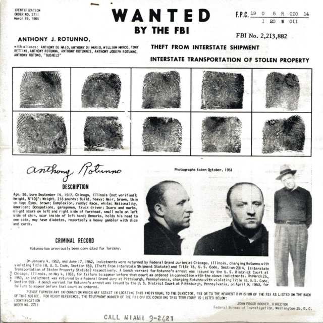 Group of Six FBI Wanted Posters, 1953-1958
