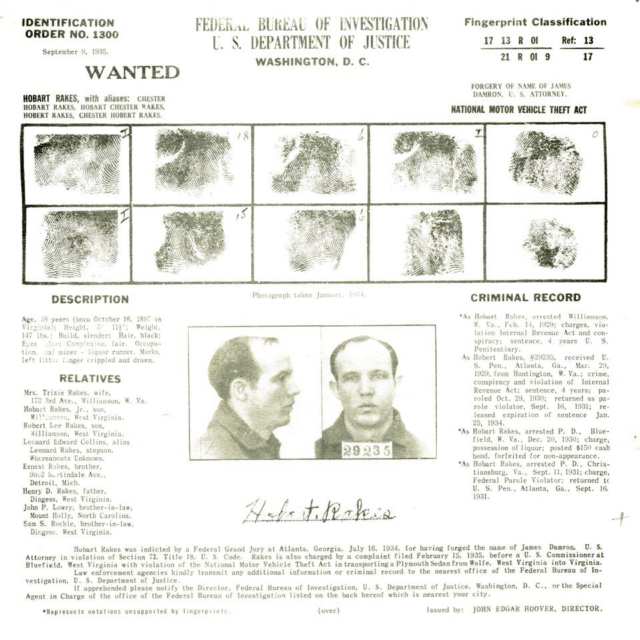 Group of Seven Federal Bureau of investigation, U.S. Department of Justice Wanted Posters, 1935-6