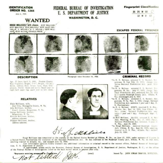 Group of Seven Federal Bureau of Investigation, U.S. Department of Justice Wanted Posters, 1935