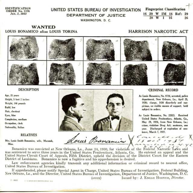 Group of Seven United States Bureau of Investigation, Department of Justice Wanted Posters, 1933