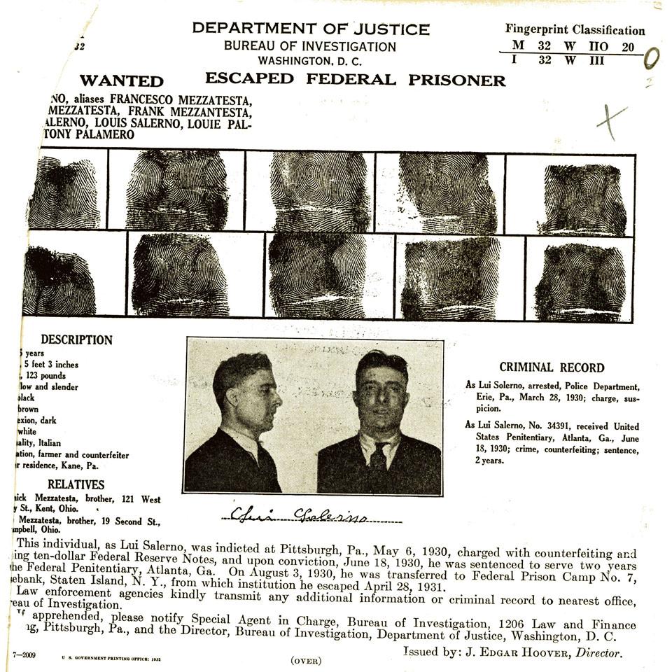 Group of Seven U. S. Department of Justice Wanted Posters, 1932