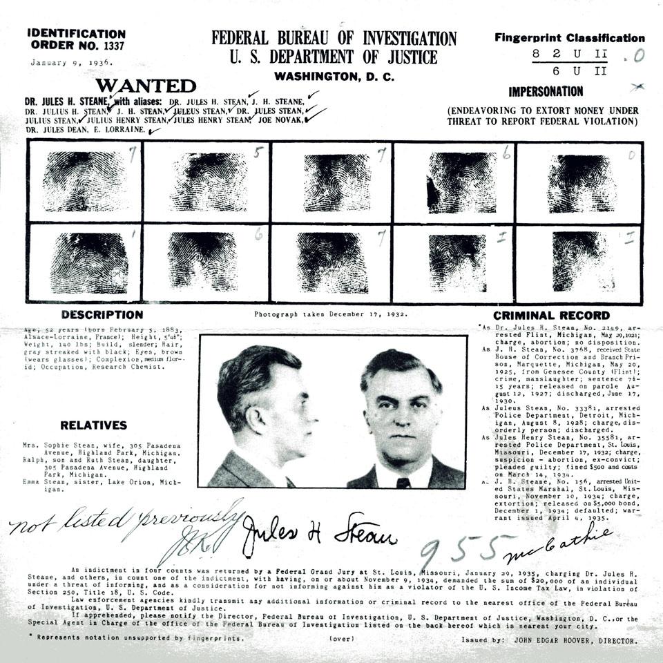 Group of Seven Federal Bureau of Investigation, U. S. Department of Justice Wanted Posters, 1936
