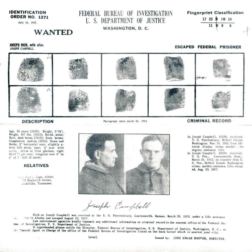 Joseph Rich, Federal Bureau of Investigation, U. S. Department of Justice Wanted Poster, 1935