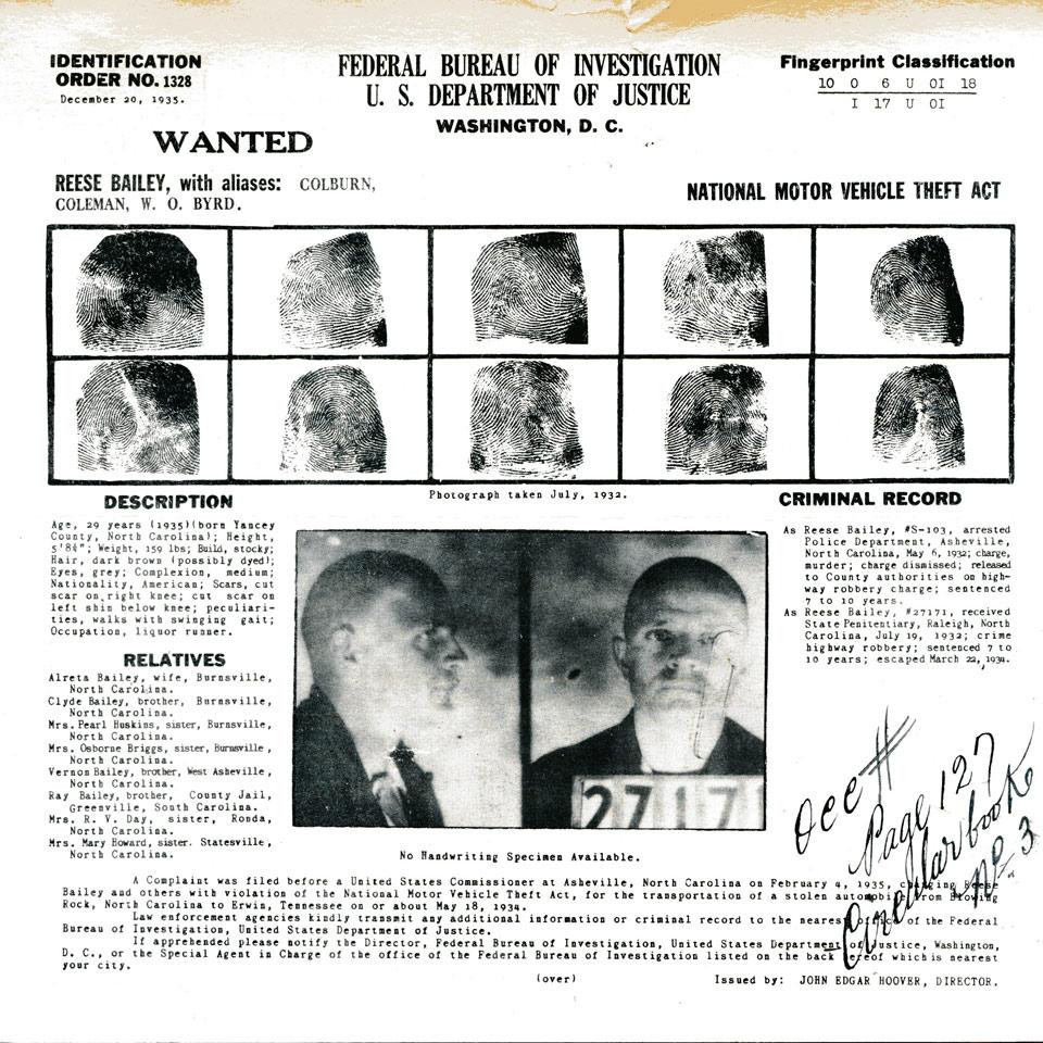 Reese Bailey, Federal Bureau of Investigation, U. S. Department of Justice Wanted Poster, 1935