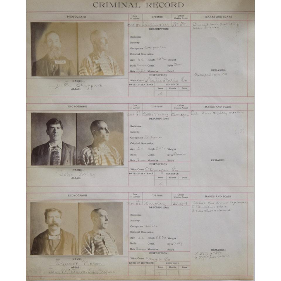 Washington (Walla Walla) State Penitentiary Criminal Record Sheet, 1902