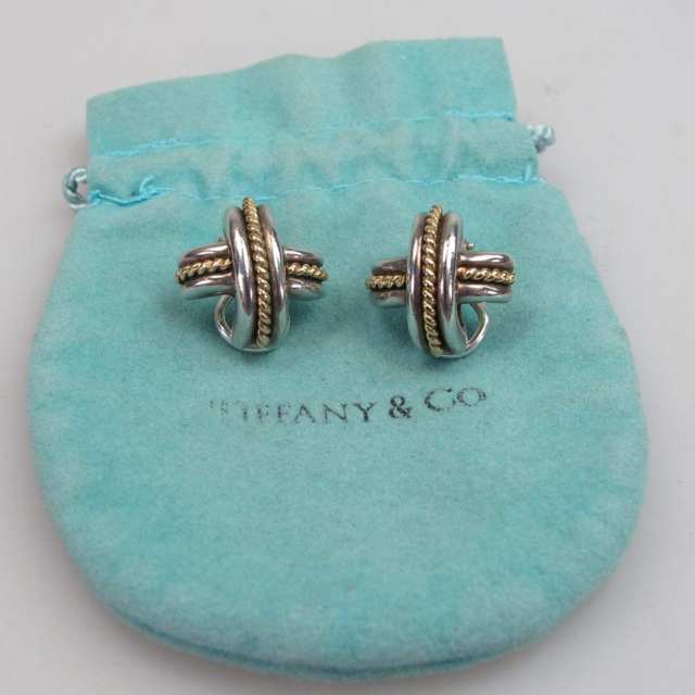Pair Of Tiffany & Co Sterling Silver And 18k Yellow Gold Clip-Back Earrings