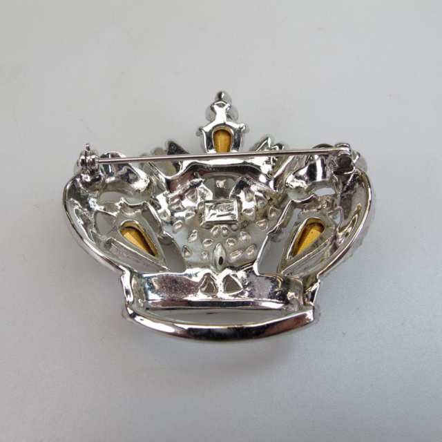 Coro Silver Tone Metal Crown Brooch