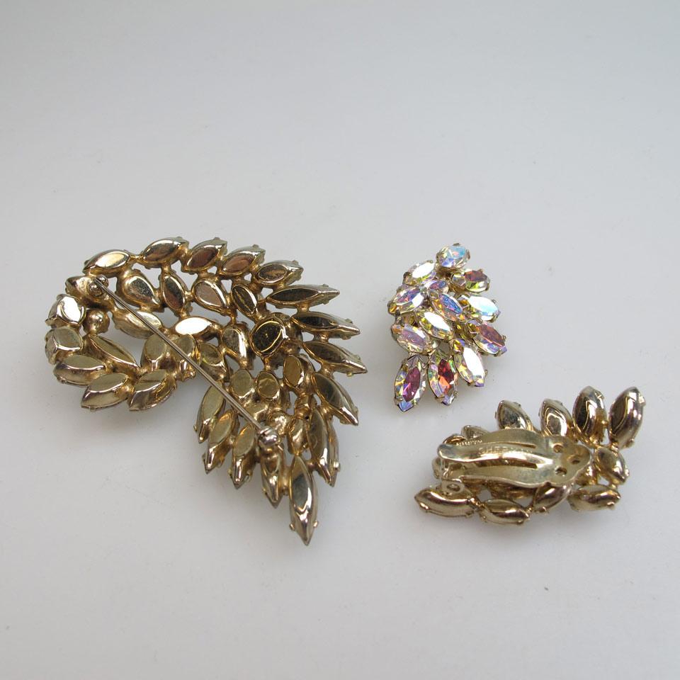 Sherman Gold Tone Metal Brooch And Clip-Back Earrings