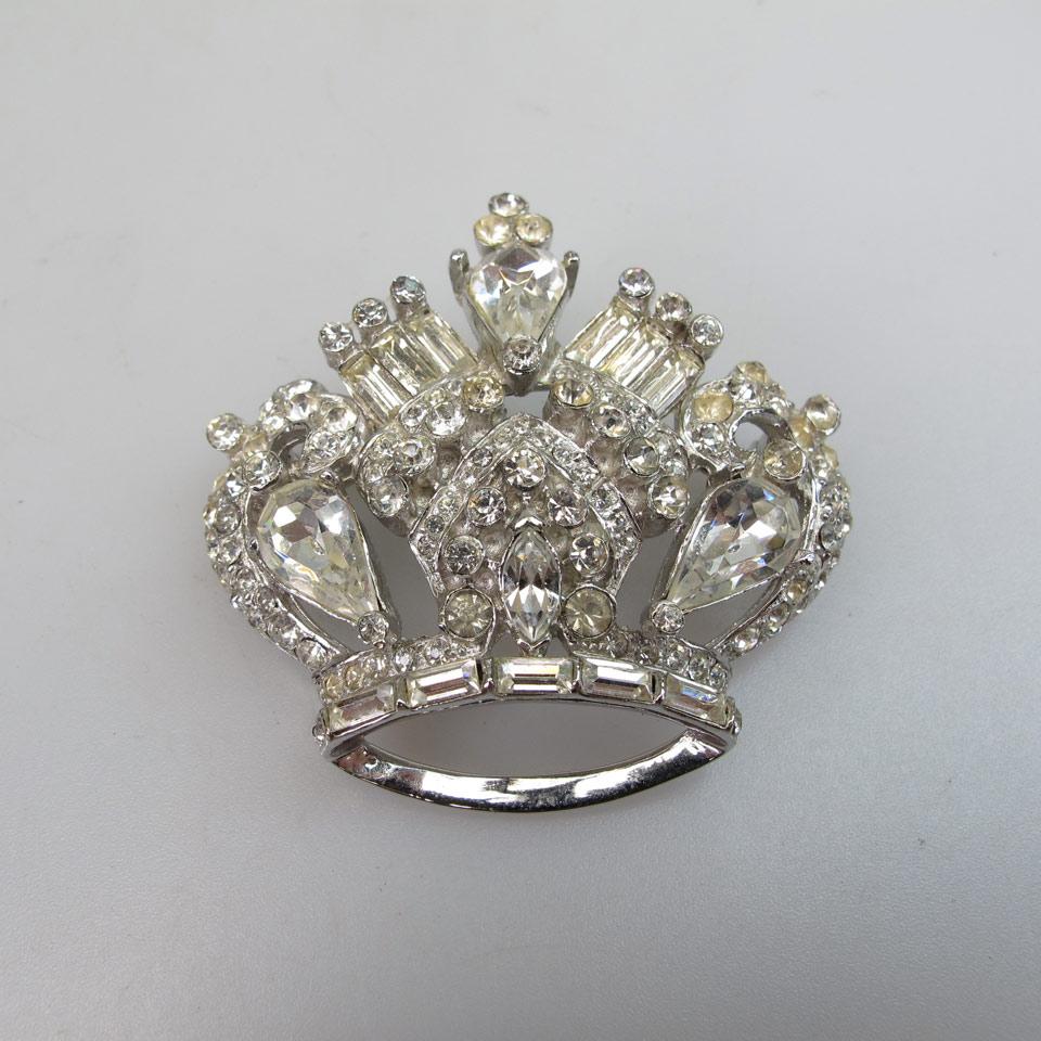 Coro Silver Tone Metal Crown Brooch