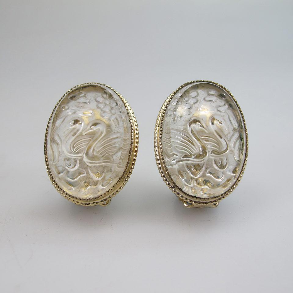 Pair Of Whting & Davis Gold Tone Metal Clip-Back Button Earrings