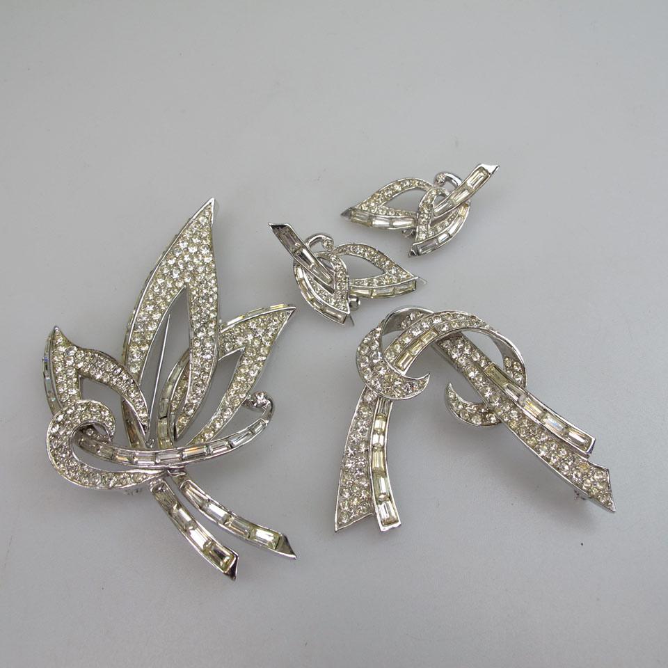 Two Boucher Silver Tone Brooches And A Matching Pair Of Earrings