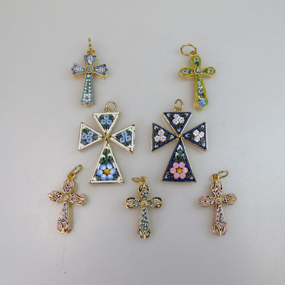 7 Various Italian Micro-Mosaic And Gilt Metal Crosses